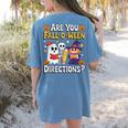 Are You Fall O Ween Directions Halloween Teacher Ghost Women's Comfort Colors T-Shirt Back Print Blue Jean