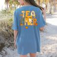Fall Teacher Pumpkin Coquette Bow Autumn Classroom Women's Comfort Colors T-Shirt Back Print Blue Jean Fall Teacher Pumpkin Coquette Bow Autumn Classroom Women's Comfort Colors T-Shirt Back Print Blue Jean