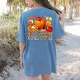 Fall Vibes Costume Teacher Thanksgiving Leopard Gnome Women's Comfort Colors T-Shirt Back Print Blue Jean