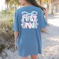 First Grade Coquette Bow Girls Teacher Team 1st Grade Squad Women's Comfort Colors T-Shirt Back Print Blue Jean First Grade Coquette Bow Girls Teacher Team 1st Grade Squad Women's Comfort Colors T-Shirt Back Print Blue Jean