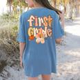 First Grade Fall Floral Coquette Bow Teachers Students Women's Comfort Colors T-Shirt Back Print Blue Jean First Grade Fall Floral Coquette Bow Teachers Students Women's Comfort Colors T-Shirt Back Print Blue Jean