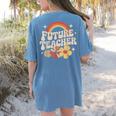 Future Teacher Kids Youth Girls Rainbow Pre-k Kindergarten Women's Comfort Colors T-Shirt Back Print Blue Jean