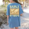 Geography Teacher Easily Distracted By Maps Women's Comfort Colors T-Shirt Back Print Blue Jean