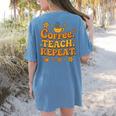 Groovy Coffee Teach Repeat Retro Teacher Women's Comfort Colors T-Shirt Back Print Blue Jean Groovy Coffee Teach Repeat Retro Teacher Women's Comfort Colors T-Shirt Back Print Blue Jean