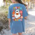 Groovy Halloween Trick Or Teach Retro Floral Ghost Teacher For Men Women Kids Women's Comfort Colors T-Shirt Back Print Blue Jean