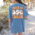 Groovy Teacher Halloween Trick Or Teach Ghost Men Women Kids Women's Comfort Colors T-Shirt Back Print Blue Jean Groovy Teacher Halloween Trick Or Teach Ghost Men Women Kids Women's Comfort Colors T-Shirt Back Print Blue Jean