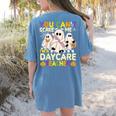 Halloween You Can't Scare Me I'm a Daycare Teacher Ghost Women's Comfort Colors T-Shirt Back Print Blue Jean