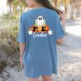Halloween PE Teacher Ghosts Pumpkins Sports Lover Women's Comfort Colors T-Shirt Back Print Blue Jean Halloween PE Teacher Ghosts Pumpkins Sports Lover Women's Comfort Colors T-Shirt Back Print Blue Jean