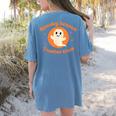 Halloween Teacher Crew Spooky Season Retro Ghost Women's Comfort Colors T-Shirt Back Print Blue Jean