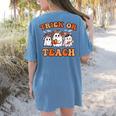 Halloween Teacher Ghosts Trick Or Teach Retro Costume Women Women's Comfort Colors T-Shirt Back Print Blue Jean