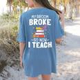 Halloween Teacher Tee My Broom Broke So Now I Teach Women's Comfort Colors T-Shirt Back Print Blue Jean