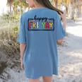 Happy Fri-Yay Friday Lovers Teacher Fri Yay Weekend Women's Comfort Colors T-Shirt Back Print Blue Jean