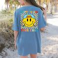 Happy To See Your Face Hippie Smile Back To School Teachers Women's Comfort Colors T-Shirt Back Print Blue Jean
