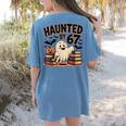 Haunted By 67 Teacher Ghost Pumpkin Halloween Costum Women's Comfort Colors T-Shirt Back Print Blue Jean