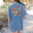 Hello Pre-K Back To School Teacher Student Fun Graphic Tee Women's Comfort Colors T-Shirt Back Print Blue Jean Hello Pre-K Back To School Teacher Student Fun Graphic Tee Women's Comfort Colors T-Shirt Back Print Blue Jean
