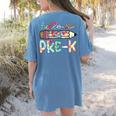 Hello Pre-K Pencil Teacher Student Tie Dye Women's Comfort Colors T-Shirt Back Print Blue Jean Hello Pre-K Pencil Teacher Student Tie Dye Women's Comfort Colors T-Shirt Back Print Blue Jean