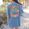Helping Little Minds Grow Teacher First Day Back To School Women's Comfort Colors T-Shirt Back Print Blue Jean