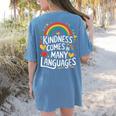 Kindness Comes In Many Languages ESL English Teacher Women's Comfort Colors T-Shirt Back Print Blue Jean Kindness Comes In Many Languages ESL English Teacher Women's Comfort Colors T-Shirt Back Print Blue Jean