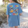 Learning Is Out Of This World Space Back To School Teacher Women's Comfort Colors T-Shirt Back Print Blue Jean