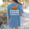 Let's Eat Kids Grammar For Thanksgiving Teacher Women's Comfort Colors T-Shirt Back Print Blue Jean