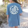 Let's Learn Today Checkered Apple Back To School Teacher Women's Comfort Colors T-Shirt Back Print Blue Jean