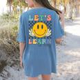 Let's Learn Today Smile Face Back To School For Teacher Kids Women's Comfort Colors T-Shirt Back Print Blue Jean