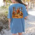 Librarian Turkey Reading Book Fall Thanksgiving Teacher Book Women's Comfort Colors T-Shirt Back Print Blue Jean