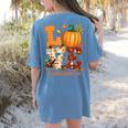 Love Kindergarten Teacher Turkey Thanksgiving Autumn Fall Women's Comfort Colors T-Shirt Back Print Blue Jean