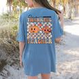 One Thankful Teacher Thanksgiving Groovy Fall Autumn Teacher Women's Comfort Colors T-Shirt Back Print Blue Jean One Thankful Teacher Thanksgiving Groovy Fall Autumn Teacher Women's Comfort Colors T-Shirt Back Print Blue Jean