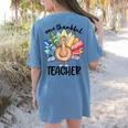 One Thankful Teacher Turkey Pencil Thanksgiving Teachers Women's Comfort Colors T-Shirt Back Print Blue Jean