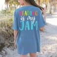 Reading Is My Jam Back To School Teacher Women's Comfort Colors T-Shirt Back Print Blue Jean
