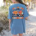 Retro Fall In Love With Learning Autumn Pumpkin Teacher Women's Comfort Colors T-Shirt Back Print Blue Jean Retro Fall In Love With Learning Autumn Pumpkin Teacher Women's Comfort Colors T-Shirt Back Print Blue Jean