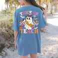 Retro Floral Ghost Trick Or Teach Groovy Teacher Halloween Women's Comfort Colors T-Shirt Back Print Blue Jean