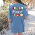 Santas Favorite Teacher Christmas Matching Xmas Men Women Women's Comfort Colors T-Shirt Back Print Blue Jean