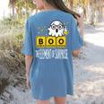 Science Teacher Halloween Elements Of Surprise Chemistry Women's Comfort Colors T-Shirt Back Print Blue Jean