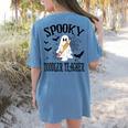 Spooky Toddler Teacher Halloween School Women's Comfort Colors T-Shirt Back Print Blue Jean