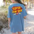Super Teacher Superhero Back To School Teacher's Women's Comfort Colors T-Shirt Back Print Blue Jean