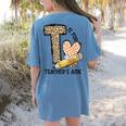 T Is For Teacher’s Aide Back To First Day Of School Leopard Men Women Girls Kids Women's Comfort Colors T-Shirt Back Print Blue Jean