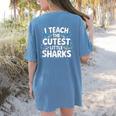 I Teach The Cutest Little Sharks Teacher School Women's Comfort Colors T-Shirt Back Print Blue Jean I Teach The Cutest Little Sharks Teacher School Women's Comfort Colors T-Shirt Back Print Blue Jean