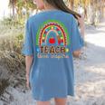 Teach Love Inspire Rainbow Leopard Cheetah Print Teacher Women's Comfort Colors T-Shirt Back Print Blue Jean