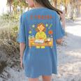 I Teach In My Pajamas Crayon Home School Teacher PJs Women's Comfort Colors T-Shirt Back Print Blue Jean