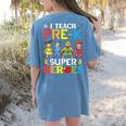 I Teach Pre-K Superheroes Students Teacher Back To School Women's Comfort Colors T-Shirt Back Print Blue Jean