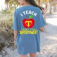 I Teach What's Your Superpower Superhero Teacher Women's Comfort Colors T-Shirt Back Print Blue Jean