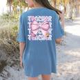 Teacher Bow Pencil Flowers Teacher Back To School Women's Comfort Colors T-Shirt Back Print Blue Jean