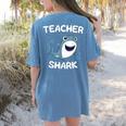 Teacher Shark Teaching Back To School Kindergarten Women's Comfort Colors T-Shirt Back Print Blue Jean