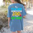 My Teacher Survived 100 Days Of Me Dab 100 Days Of School For Men Women Kids Women's Comfort Colors T-Shirt Back Print Blue Jean