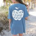 Teacher Of Tiny Humans Preschool Kindergarten Teacher Women's Comfort Colors T-Shirt Back Print Blue Jean