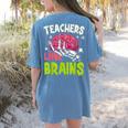 Teachers Love Brains Skeleton Halloween Teacher Funny Women's Comfort Colors T-Shirt Back Print Blue Jean