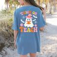 Trick Or Teach Cute Floral Ghost Teacher Halloween Costume Women's Comfort Colors T-Shirt Back Print Blue Jean Trick Or Teach Cute Floral Ghost Teacher Halloween Costume Women's Comfort Colors T-Shirt Back Print Blue Jean