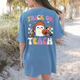Trick Or Teach Ghost Teacher School Halloween Men Women Women's Comfort Colors T-Shirt Back Print Blue Jean Trick Or Teach Ghost Teacher School Halloween Men Women Women's Comfort Colors T-Shirt Back Print Blue Jean